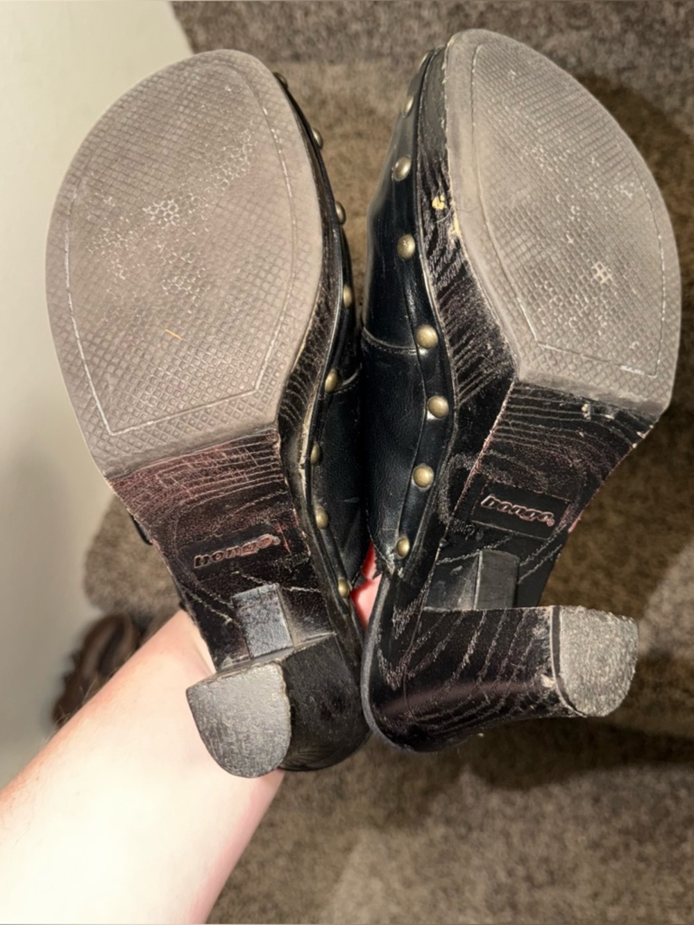 VTG Bongo Women’s Boho Buckle Studded Black Clogs Wedge Heel Size 6 1/2 90s Y2K - Picture 5 of 5